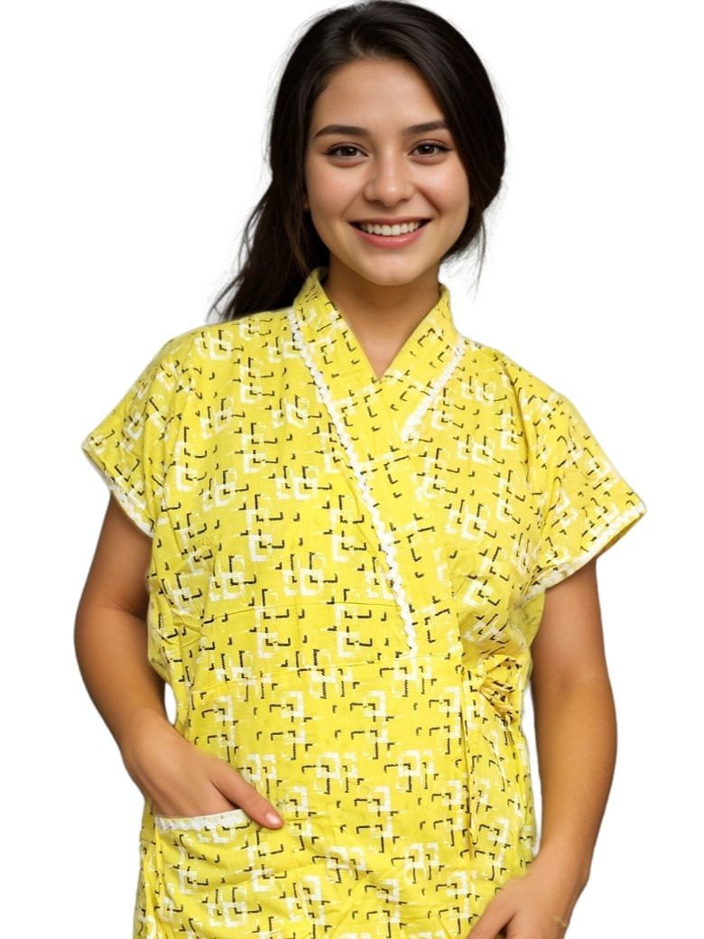 Yellow Pure Cotton Housecoat