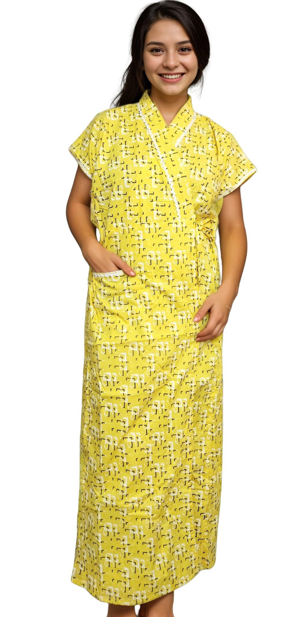 H10 3 Yellow Pure Cotton Housecoat