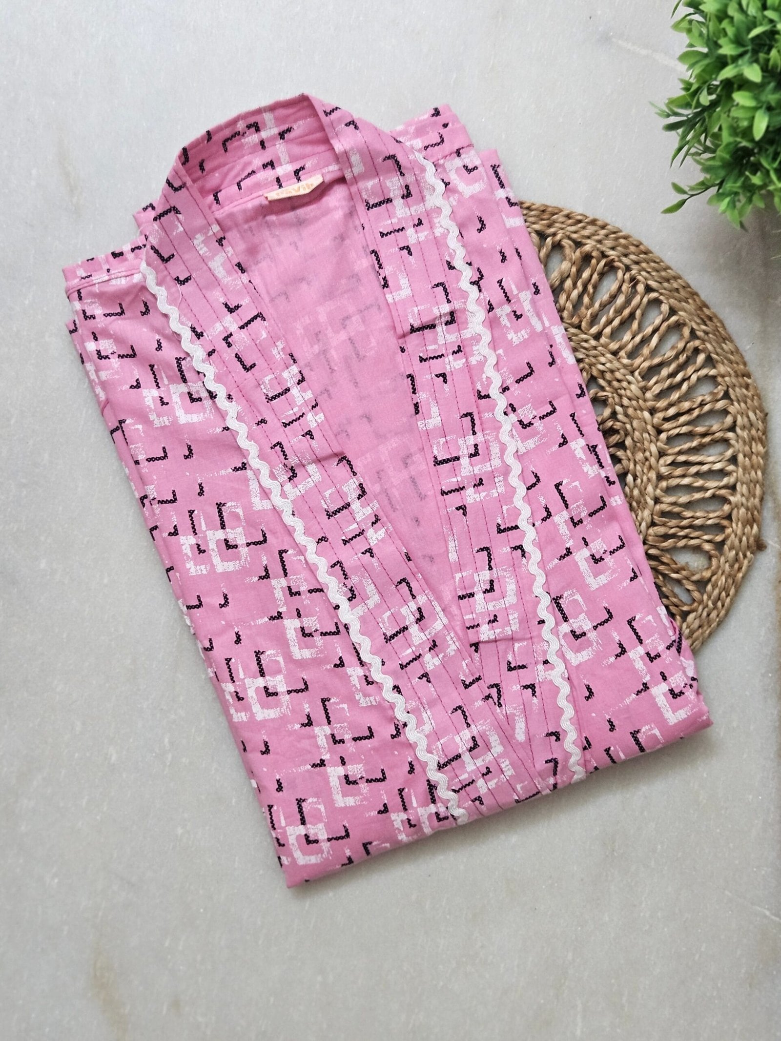 H11 1 scaled Light Pink Pure Cotton Housecoat
