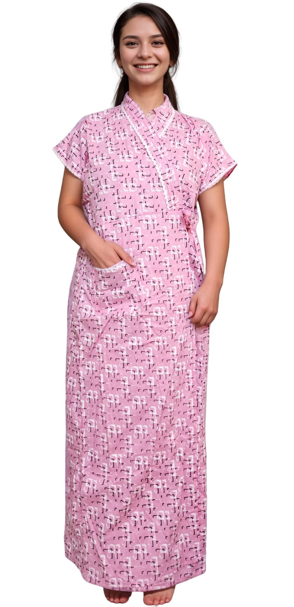 H11 3 Light Pink Pure Cotton Housecoat