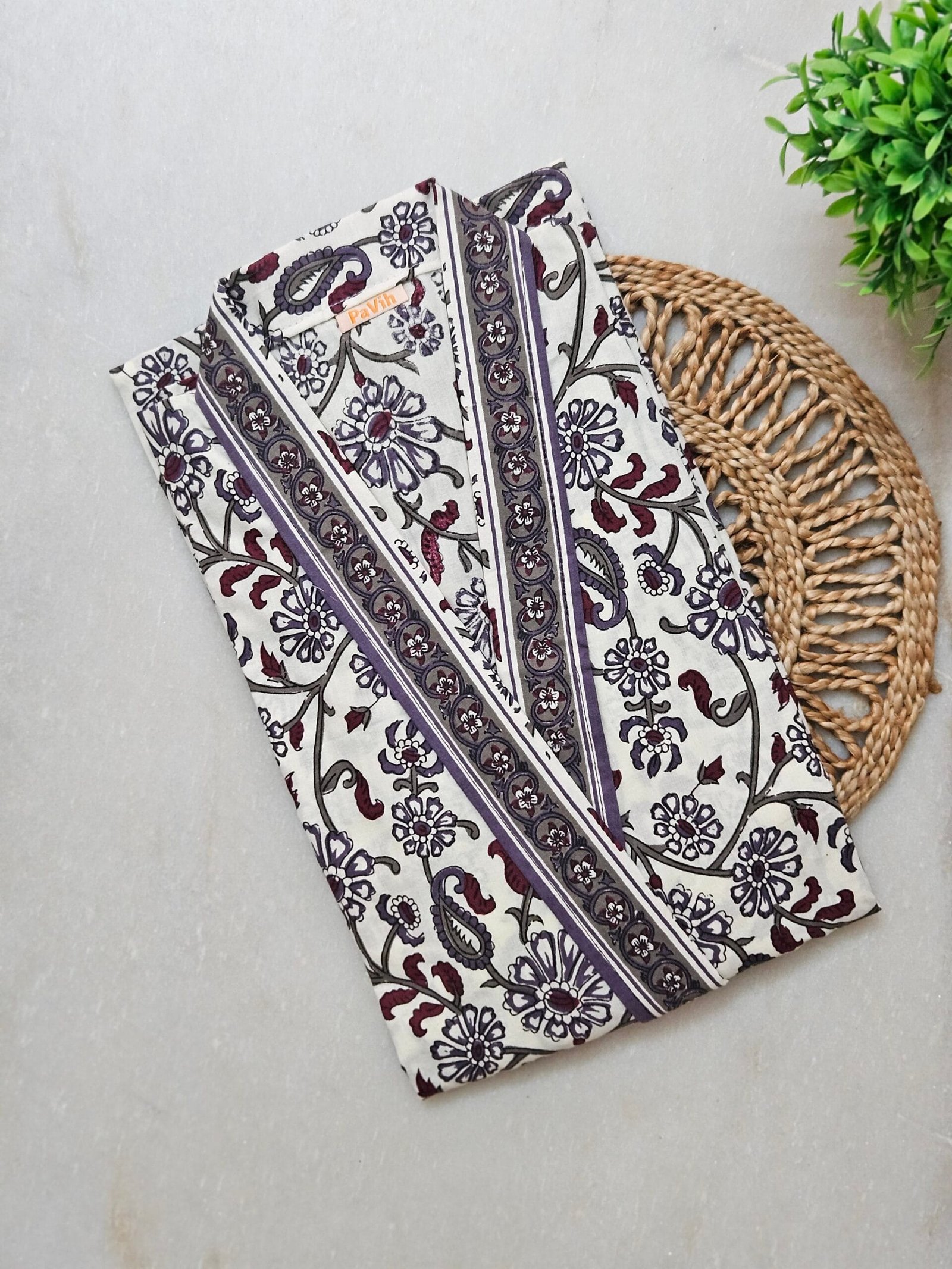 H12 1 scaled Purple & White Floral Print Pure Jaipuri Cotton Housecoat