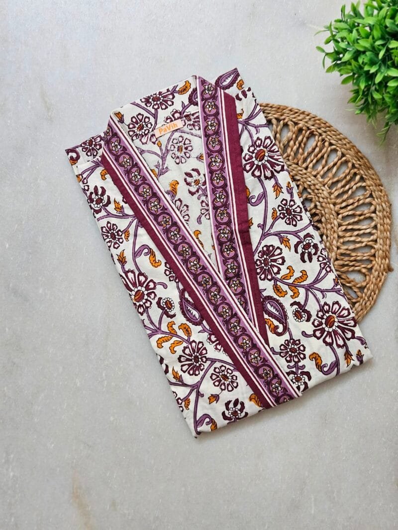 Maroon & White Floral Print Pure Jaipuri Cotton Housecoat H16 (1) Maroon & White Floral Print Pure Jaipuri Cotton Housecoat