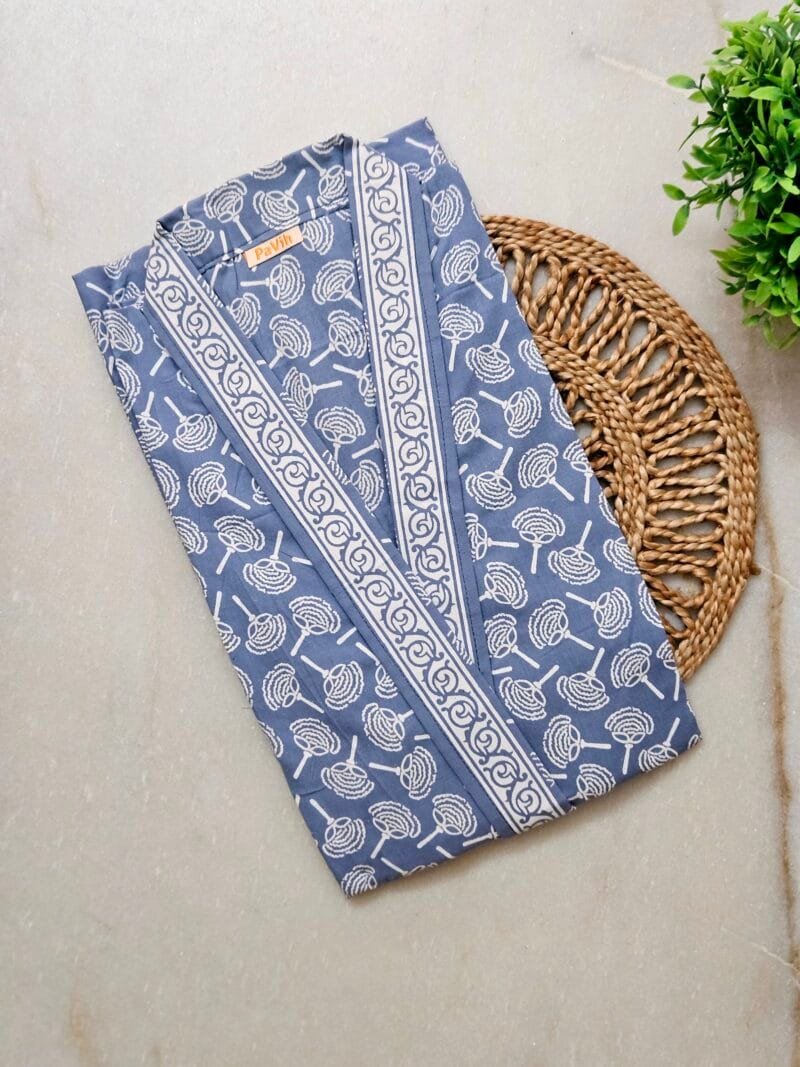 Pastel Blue Jaipuri Cotton Housecoat (1) Pastel Blue Jaipuri Cotton Housecoat