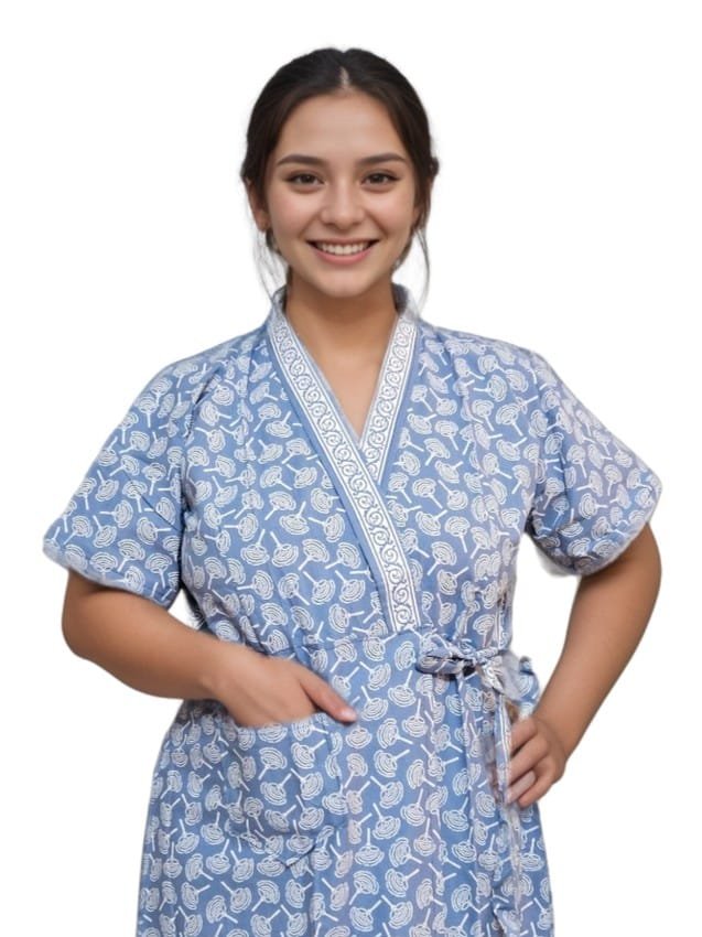 Pastel Blue Jaipuri Cotton Housecoat