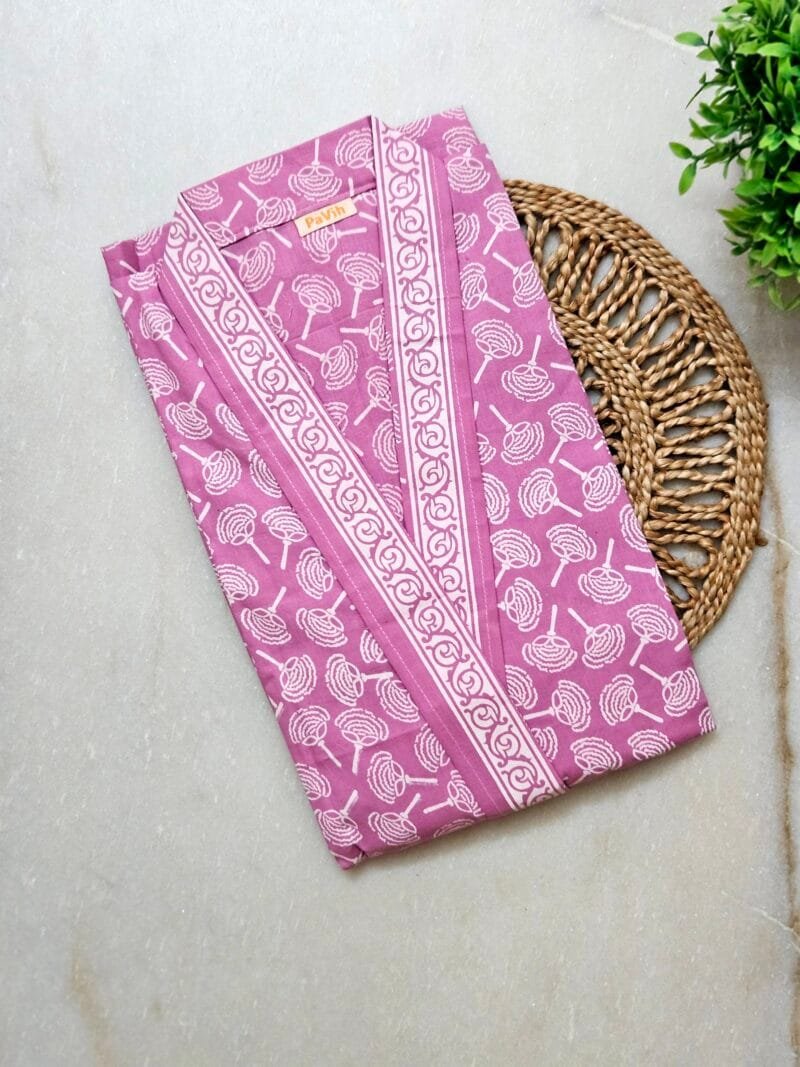 Light Pink Jaipuri Cotton Housecoat (1) Light Pink Jaipuri Cotton Housecoat