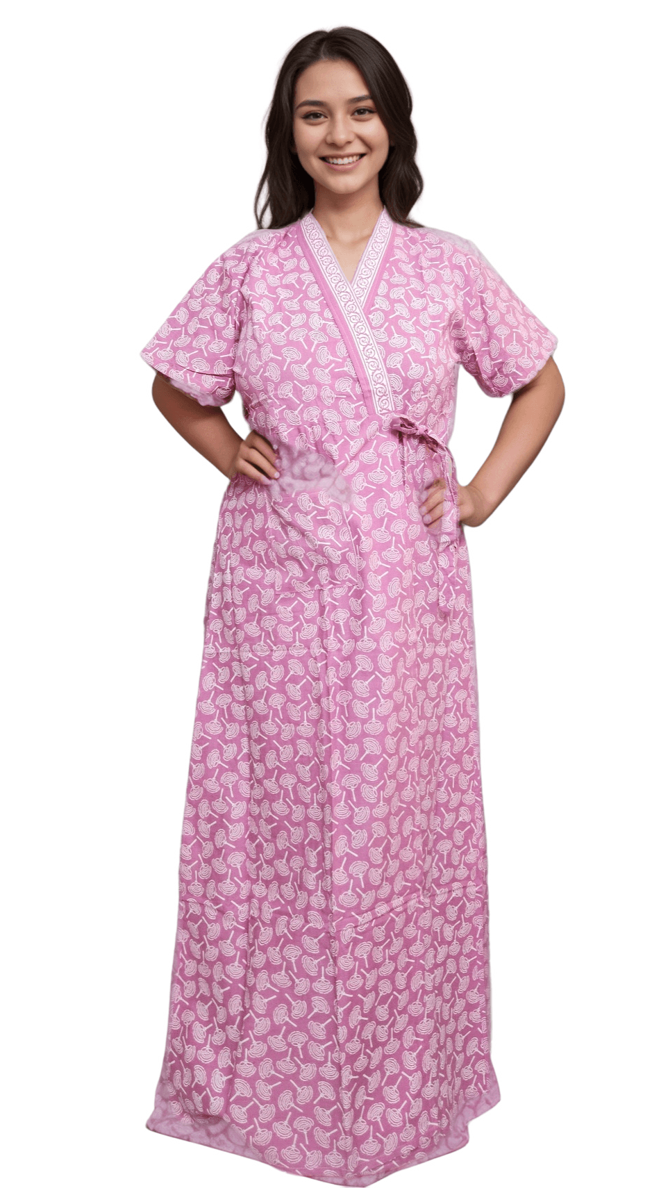 H19 1 Light Pink Jaipuri Cotton Housecoat
