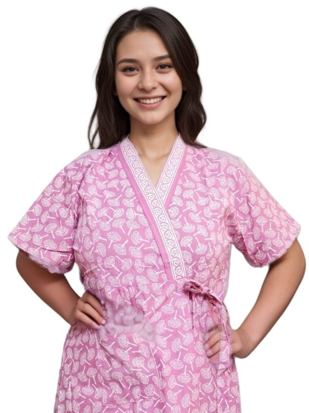 H19 2 Light Pink Jaipuri Cotton Housecoat