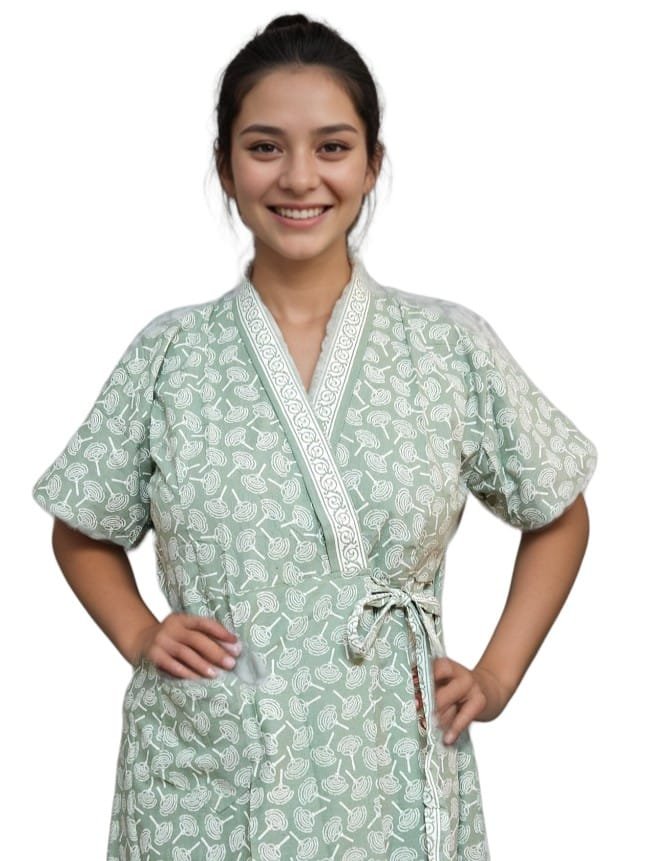 Pastel Green Jaipuri Cotton Housecoat