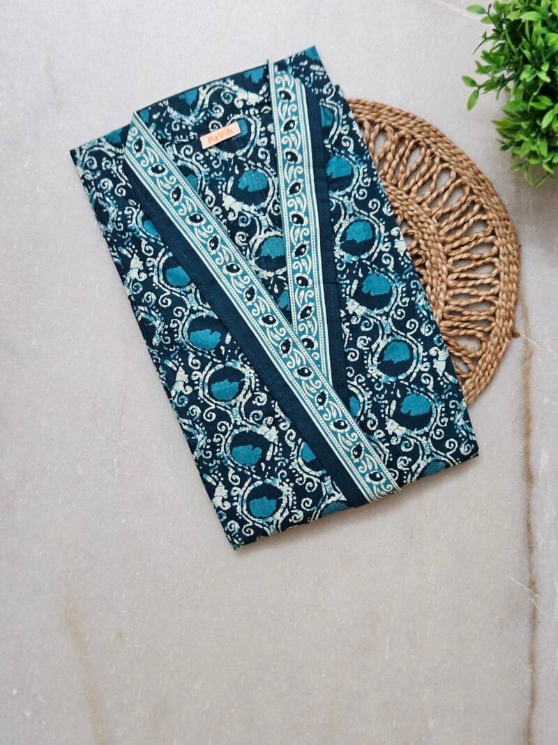 Green & Blue Jaipuri Cotton Housecoat (1) Green & Blue Jaipuri Cotton Housecoat