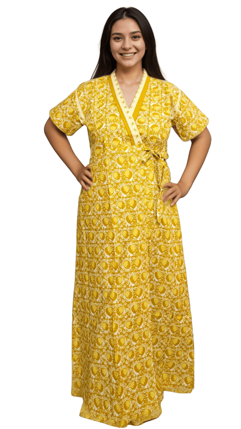 H22 1 Mustard Yellow Jaipuri Cotton Housecoat