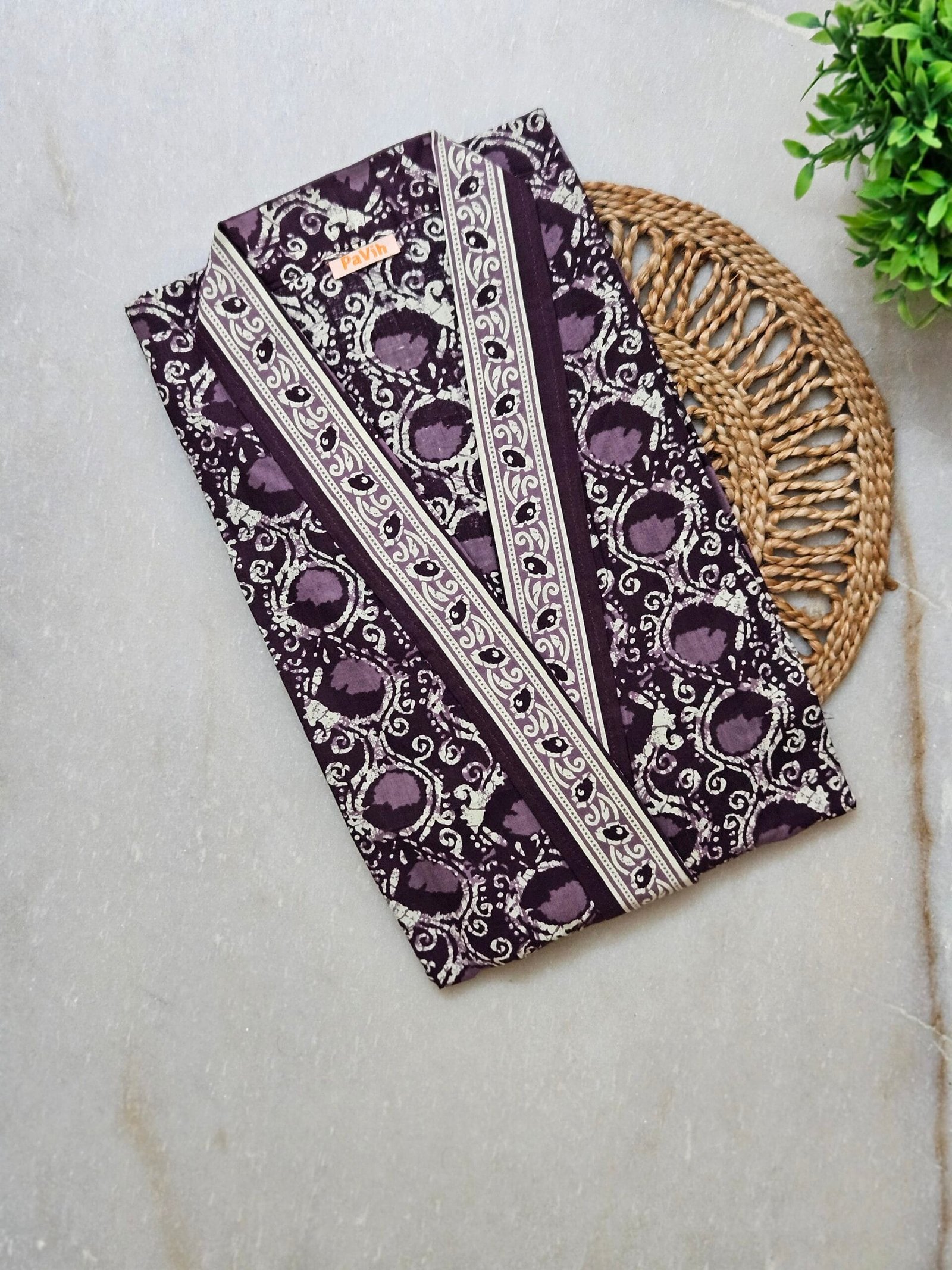 H23 1 scaled Purple Jaipuri Cotton Housecoat |