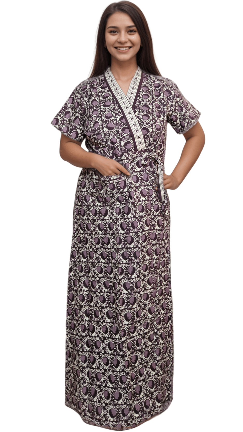 H23 1 Purple Jaipuri Cotton Housecoat |