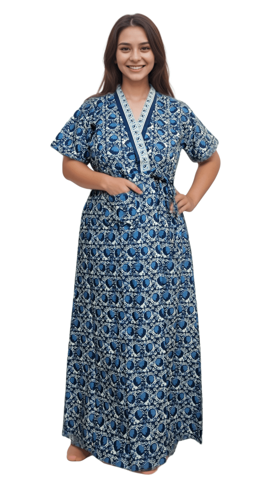 H24 1 Navy Blue Jaipuri Cotton Housecoat