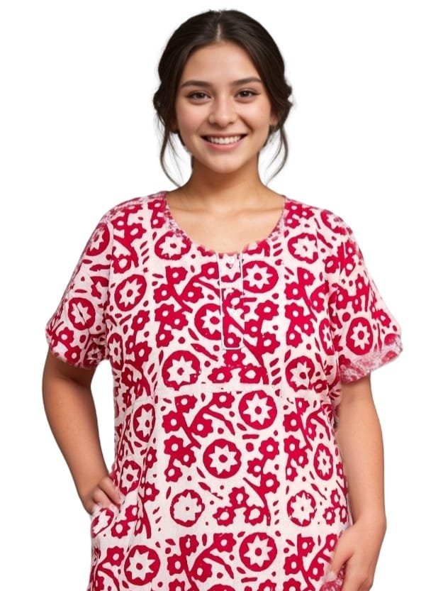 Dark Rani Batik Pure Cotton Nighty | A-line | 5XL, Bust Size 50” | N246