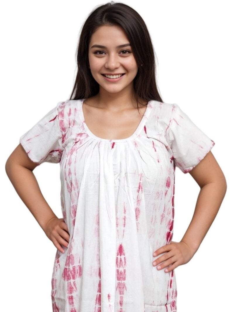 Rani & White Shibori Round Neck Pure Cotton Nighty | Relaxed Fit | XXL, Bust Size 44” | N257