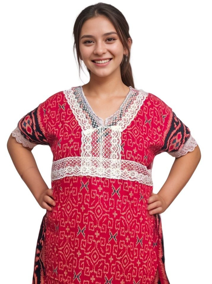 Red Printed Designer Pure Cotton Nighty | A-line | XL, Bust Size 46”| Length 55"| N299