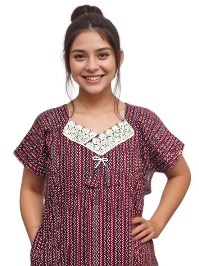 Dark Maroon Printed Designer Pure Cotton Nighty | A-line | XXL, Bust Size 48”| Length 54"| N302