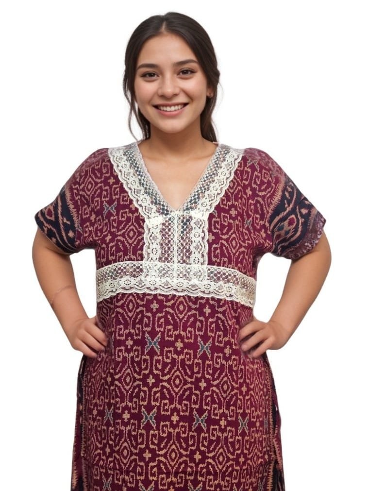 Brown Printed Designer Pure Cotton Nighty | A-line | XL, Bust Size 46”| Length 55"| N304
