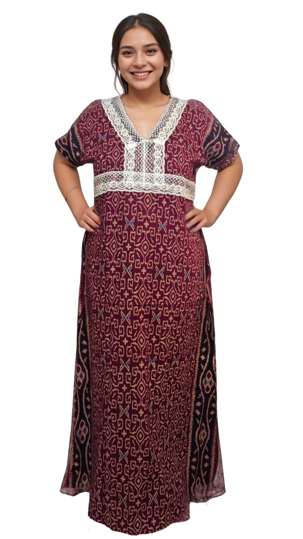 N304 3 Brown Printed Designer Pure Cotton Nighty | A-line | XL, Bust Size 46”| Length 55"| N304 - Image 4