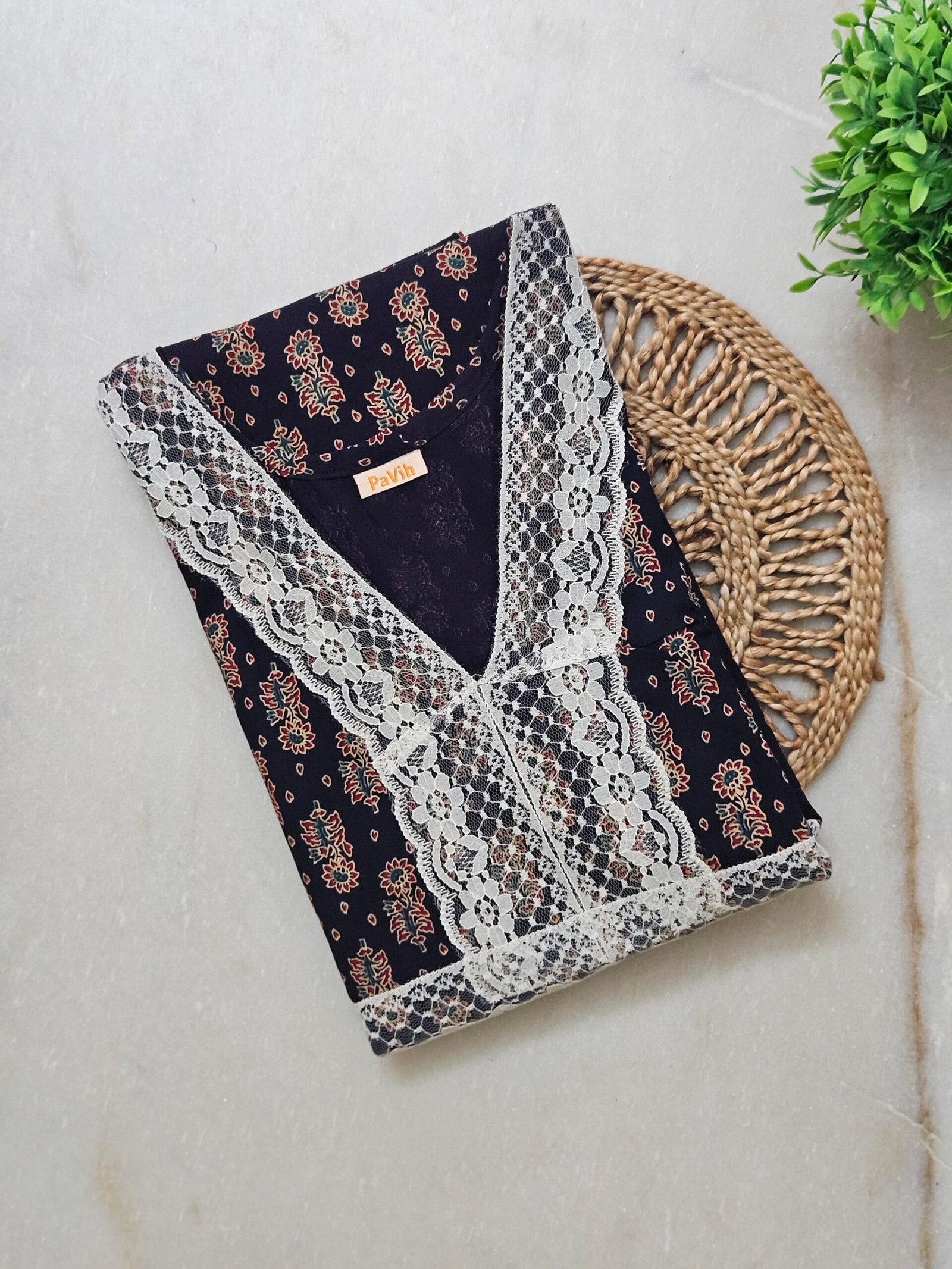 N305 1 scaled Black Printed Designer Pure Cotton Nighty | A-line | XL, Bust Size 46”| Length 55"| N305 - Image 2