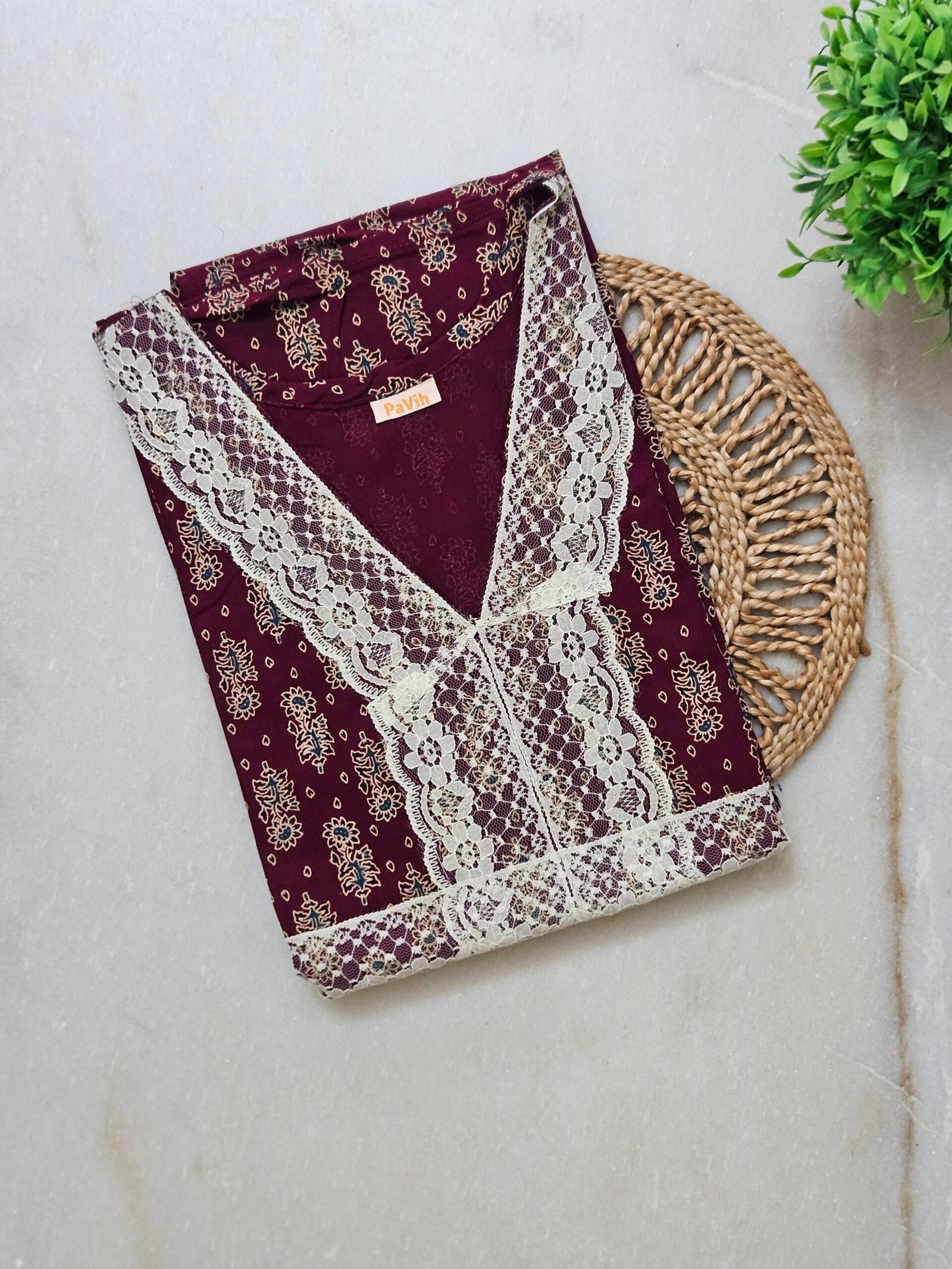 N307 1 scaled Brown Printed Designer Pure Cotton Nighty | A-line | XL, Bust Size 46”| Length 55"| N307 - Image 2